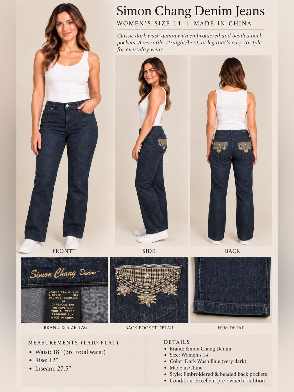 Vintage Simon Chang Embroidered Bling Flare Jeans